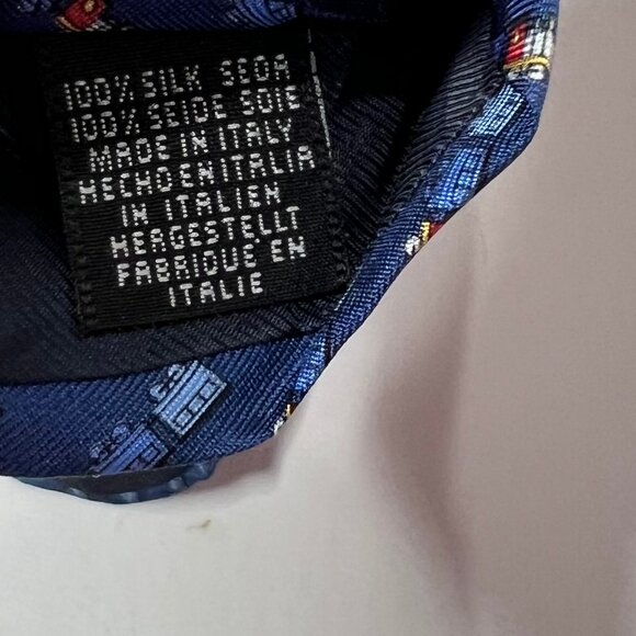 Beaufort Tie Rack Men’s Neck Tie Silk Blue w/ Colorful Trains Long Necktie Italy - Picture 10 of 12